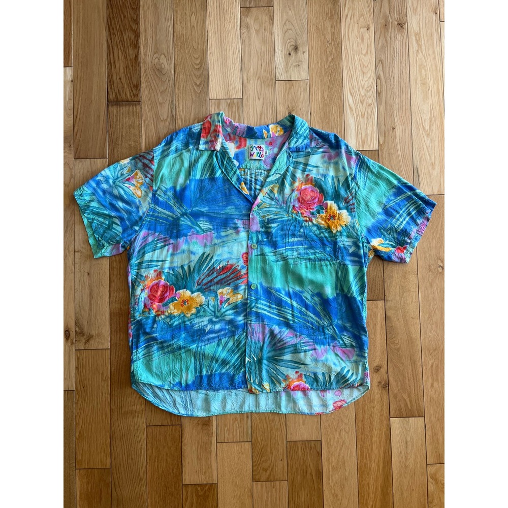 Vintage Jams World Hawaiian Button Up Short Sleeve Shirt Tropics Colorful XL